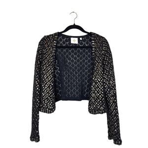 Anthropologie HWR Womens L Black Angora Gold Sequin Bolero Cardigan Sweater